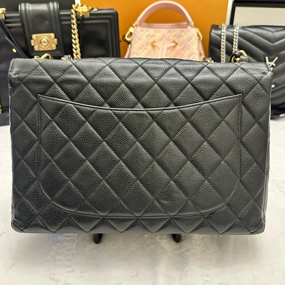 CHANEL Jumbo Classic Single Flap Caviar Leather Handbag Black/Gold Hardware - Picture 3 of 12